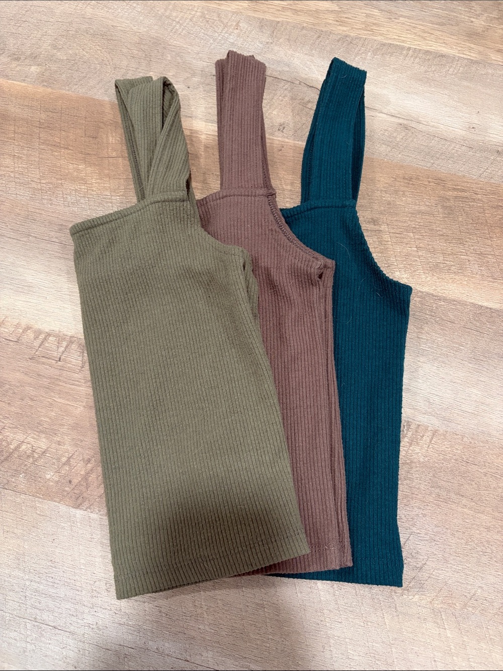 American Eagle Outfitters Cropped Ribbed Tanks — Olive, Brown, Teal